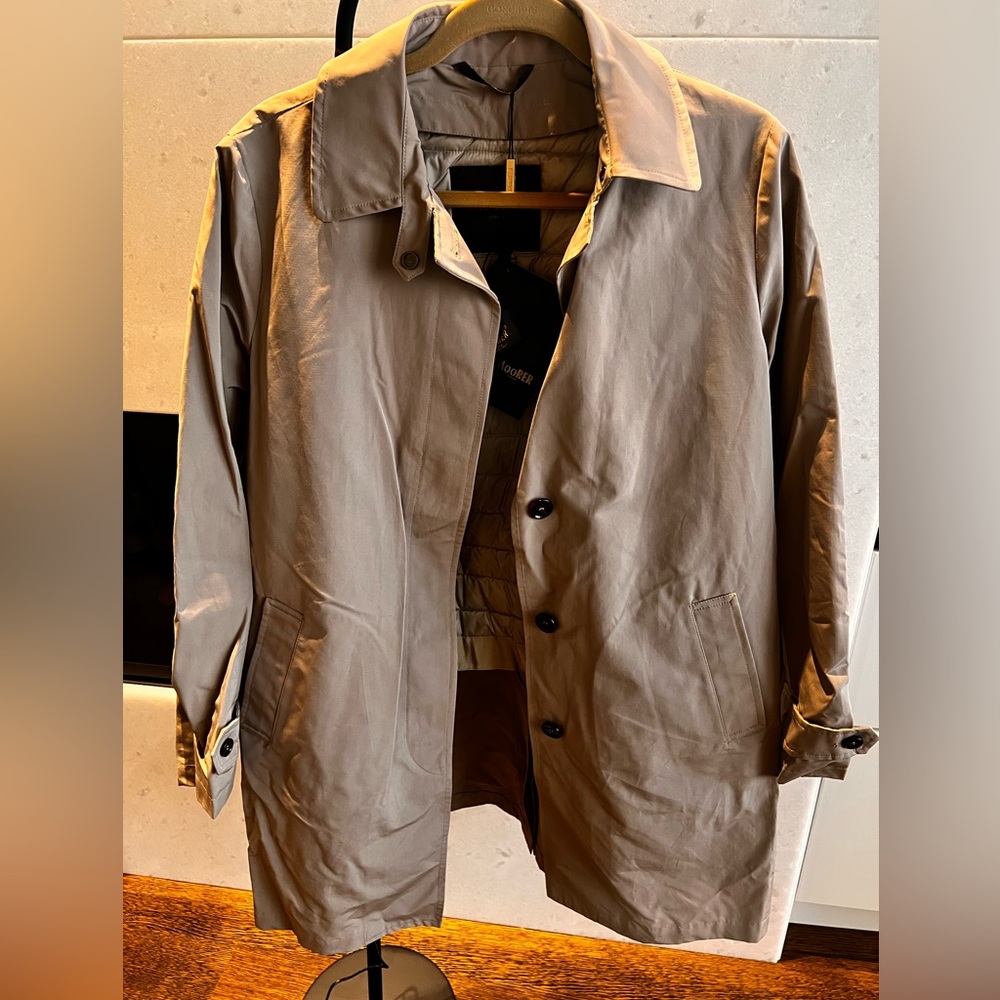 Moorer Italian designer trench coat with removable down filled lining.